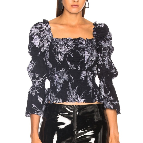 [Cinq A Sept] Silk Smocked Top - Picture 2 of 11